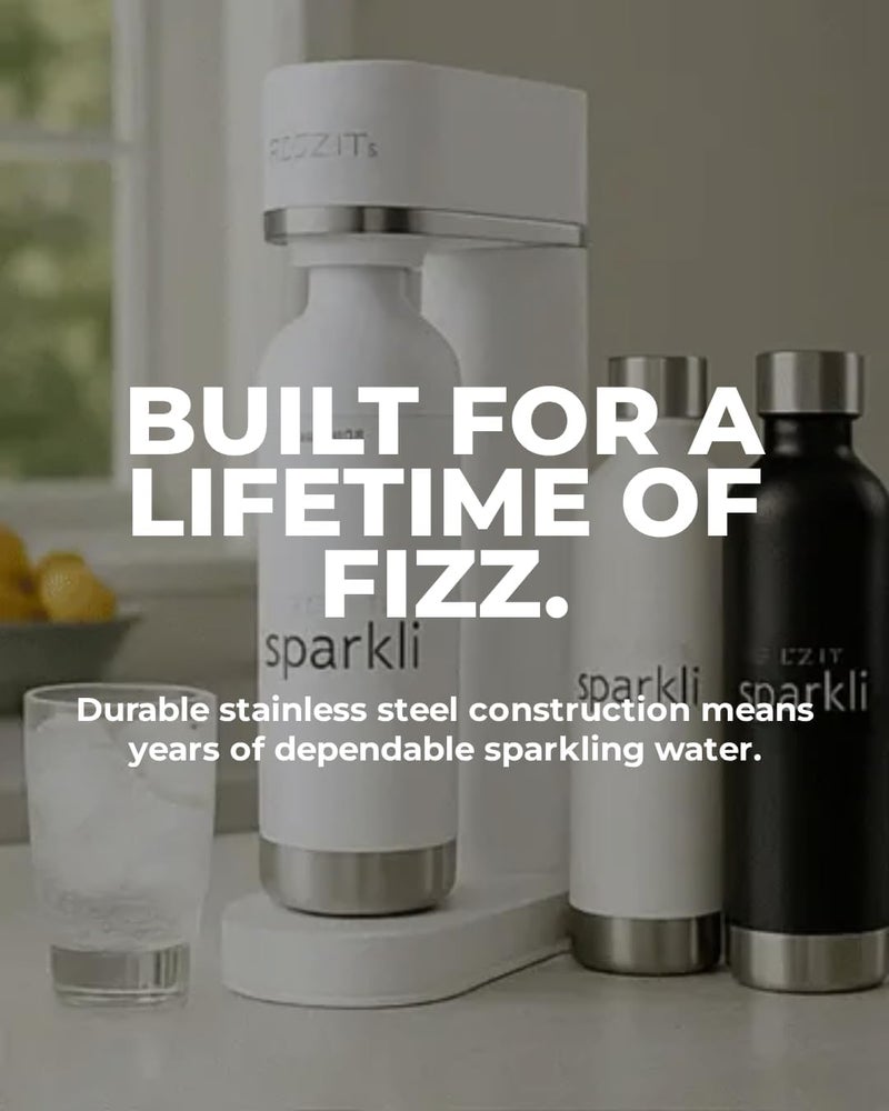 Fizz It White Stainless Steel Sparkling Water Maker Soda Maker Includes 1 x CO2 Cylinder & 1L White Stainless Steel Bottle - Image 5